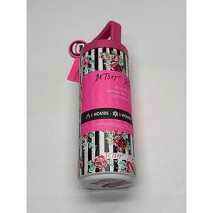 Betsey Johnson Floral Striped Stainless Steel‎ 20 oz Clip Lid Water Bottle